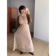 FishCake plus size fat pink style ວັນພັກຜ່ອນ floral suspender dress ຂອງແມ່ຍິງ slim ແລະ versatile dress
