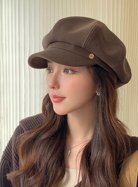 复古英伦八角帽女2026春夏鸭舌贝雷帽显脸小文艺画家帽秋冬报童帽