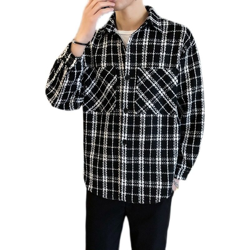 秋季新款拼色格子衬衣外套男士潮流宽松休闲百搭长袖衬衫夹克上衣,淘宝优惠券,粉丝福利购,淘宝优惠卷