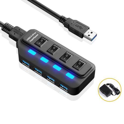 USB3.0HUB 4口高速HUB扩展坞 3.0独立开关HUB分线器多口3.0集线器-图1