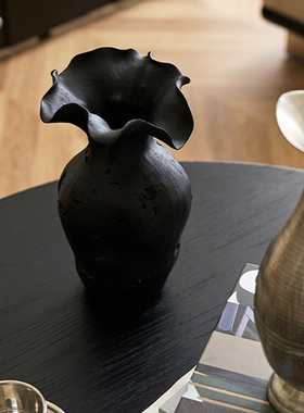 野作陶瓷花瓶中古花器黑花瓶摆件
