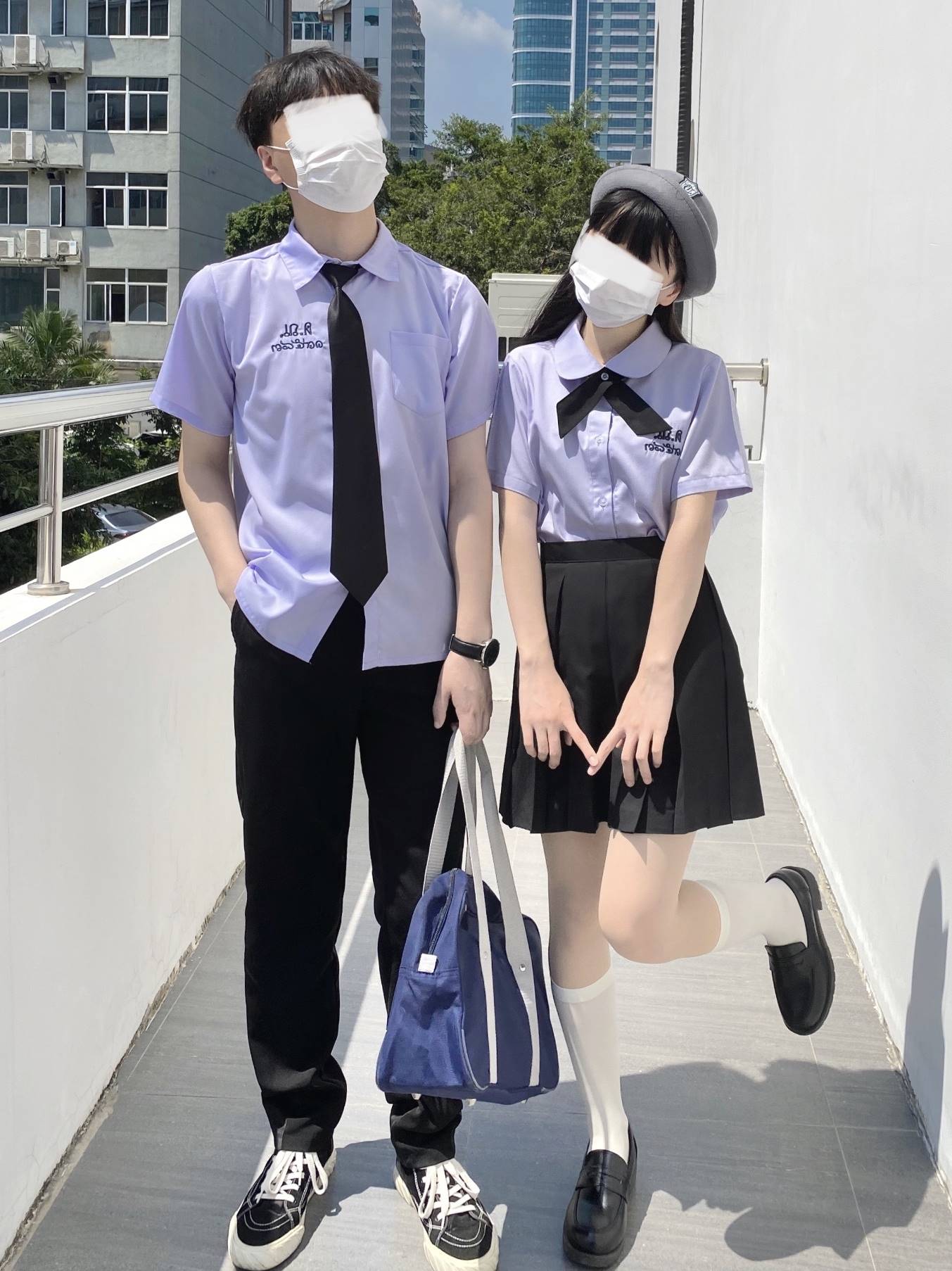 jk制服套装泰国校服娜诺短袖泰式衬衫学院风班服女夏初高中毕业服-图3