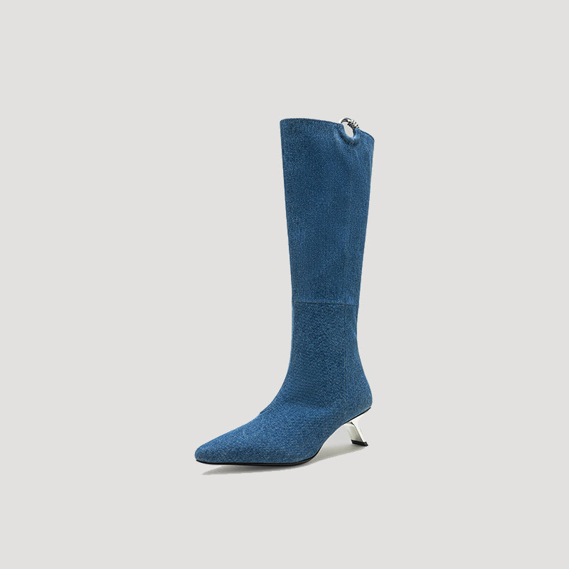 周也同款|both2024秋冬复古牛仔布细高跟尖头长筒齐膝靴子女,淘宝优惠券,粉丝福利购,淘宝优惠卷