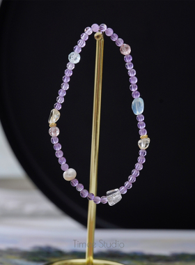 Timee恬觅 九重紫 天然紫水晶黄水晶海蓝宝草莓晶弹力绳手串手链