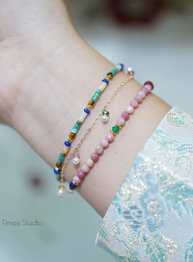 Timee恬觅绿松玛瑙银镀金手链