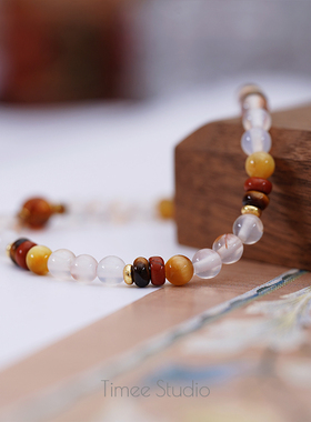 Timee恬觅 秋风暮语 天然玛瑙金虎眼红石捷克琉璃弹力绳手串手链