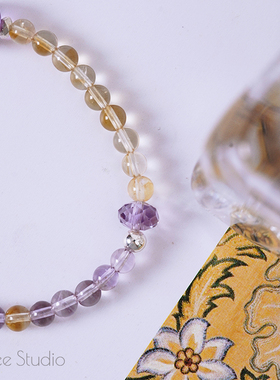 Timee恬觅 解语花 天然紫水晶黄水晶925银弹力绳手链手串礼物送人