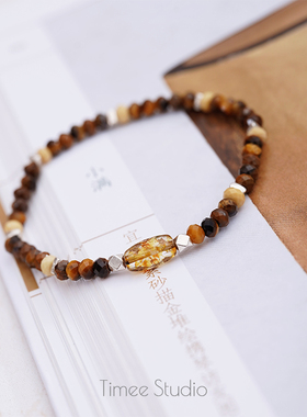 Timee恬觅 秋烬 天然切面虎眼是金膏玉捷克琉璃弹力绳手串手链