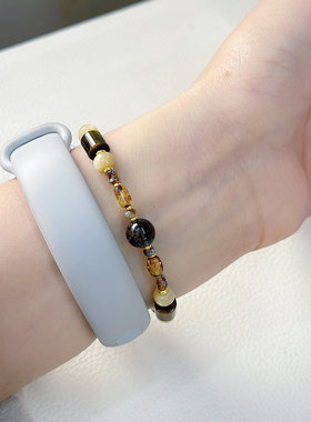 Timee恬觅 耀夜 天然虎眼贝壳珠黑发晶琉璃米珠弹力绳手串手链