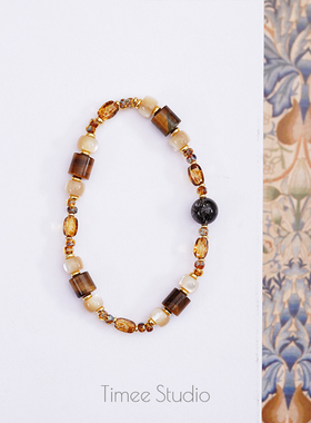 Timee恬觅 耀夜 天然虎眼贝壳珠黑发晶琉璃米珠弹力绳手串手链