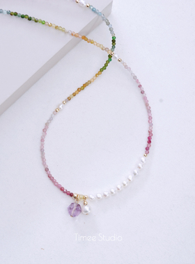 Timee恬觅 花未眠 天然切面碧玺淡水珍珠水晶美包延长链项链礼物