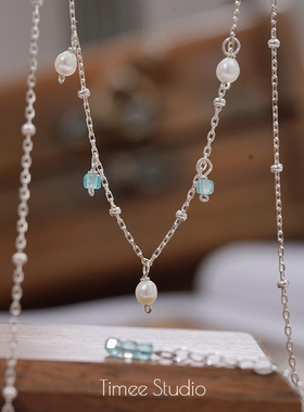 Timee恬觅 Tareya 天然蓝磷灰淡水珍珠S925银豆豆链项链礼物送人