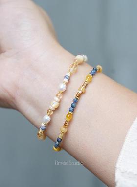 Timee恬觅 日光倾城 天然黄水晶淡水珍珠红胶花琉璃美包手链手串