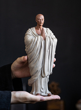 禅意紫砂小和尚摆件中式家居许愿小沙弥茶室桌面博古架陶瓷工艺品