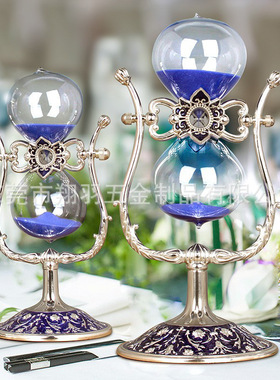 创意欧式U型沙漏计时器摆件高级感流沙玻璃时间金属沙漏小礼品