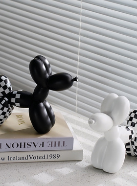 新品黑白格子气球狗摆件创意电视柜酒柜客厅玄关树脂工艺品
