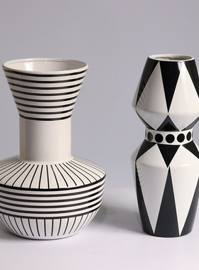 黑白条纹陶瓷花瓶花器摆件餐桌茶几电视柜酒柜玄关书桌床头柜饰品