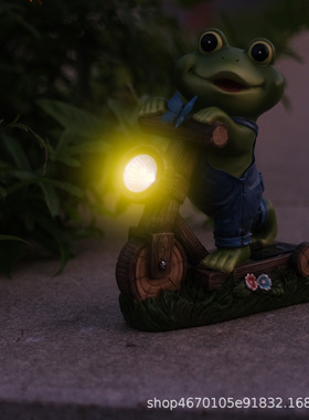 庭院装饰摆件户外花园阳台别墅新品青蛙骑车太阳能工艺品摆件