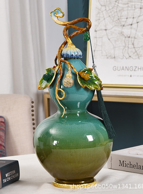 珐琅彩琉璃玉葫芦五福临门风水玄关创意茶桌摆件装饰办公室禅意