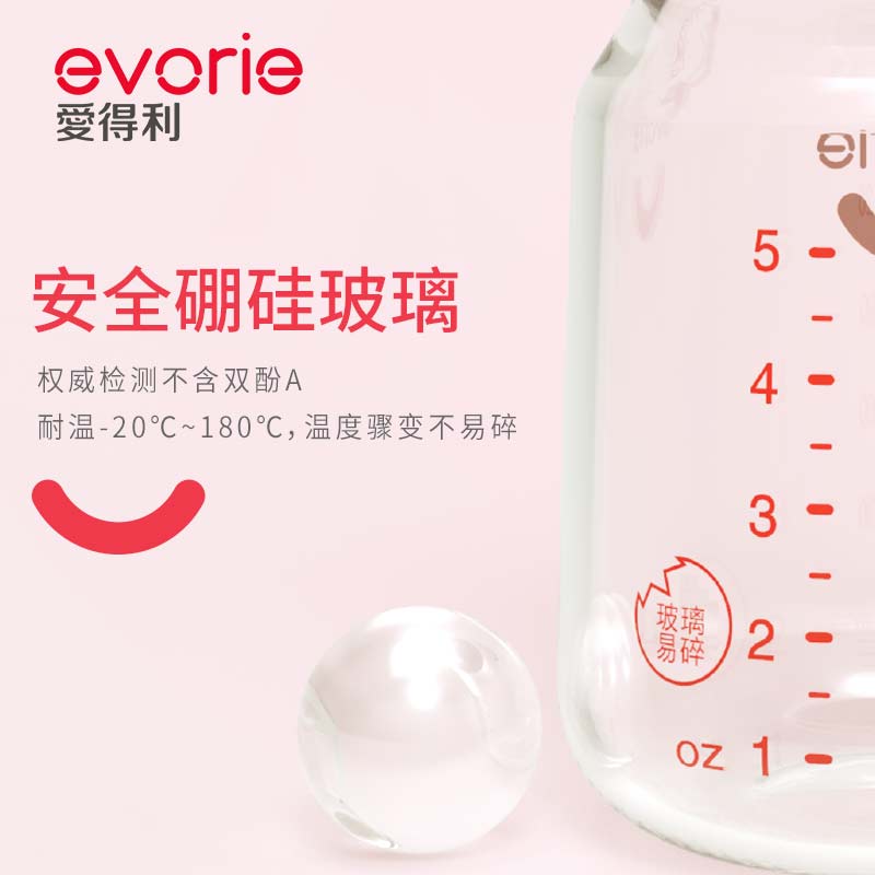 爱得利玻璃奶瓶宽口径保护套新生婴儿正品防爆防摔初生150-240ml