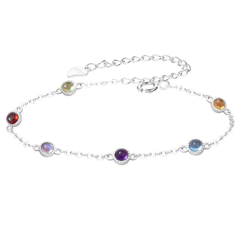 彩虹女ins小众设计纯银彩色手链 微汀手链