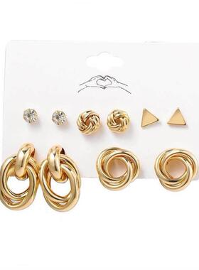 Earring Set 6 pairs earrings women 镶嵌水钻圆圈耳环套装6对装