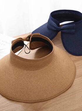Summer Straw Hat For Women Foldable Wide Large Brim Bowknot