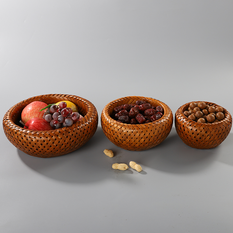 竹编篮日式大漆复古手提篮圆形双层食盒茶具收纳筐干果零食茶点盘,淘宝优惠券,粉丝福利购,淘宝优惠卷