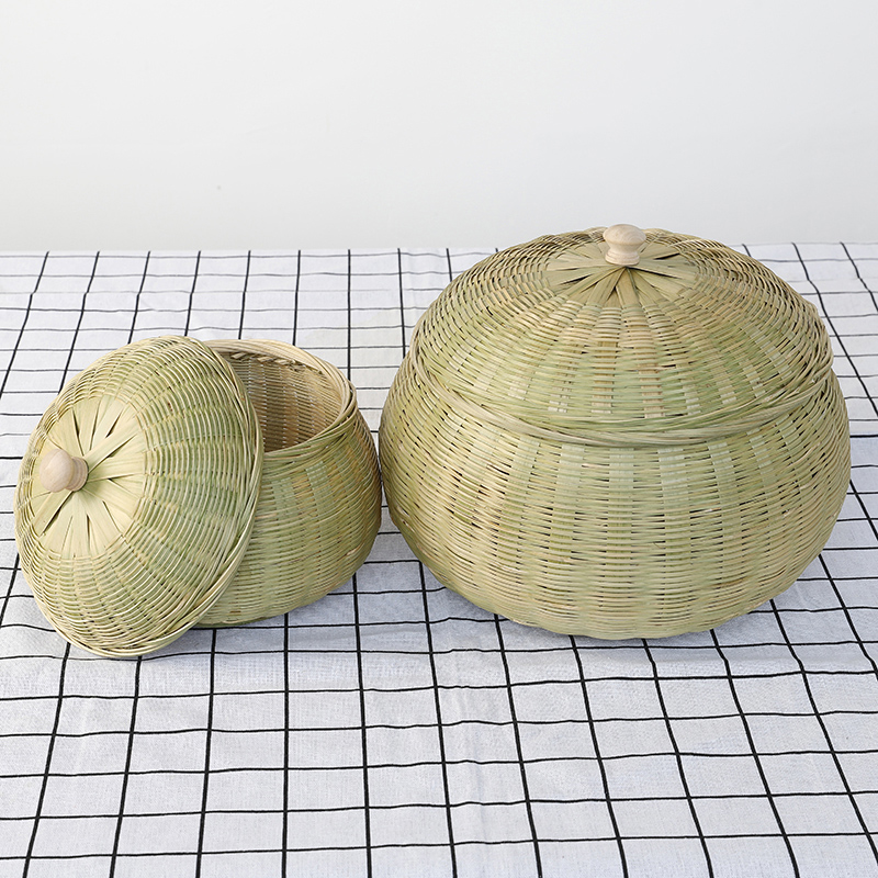 竹编带盖南瓜篮鸡蛋篮水果茶叶筐田园风手工有盖竹制品创意竹筐 - 图0