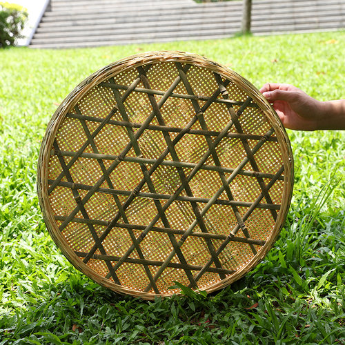 竹筛子家用竹制品圆簸箕米筛有孔大号装饰篮竹匾晾晒竹筐竹编制品 - 图1