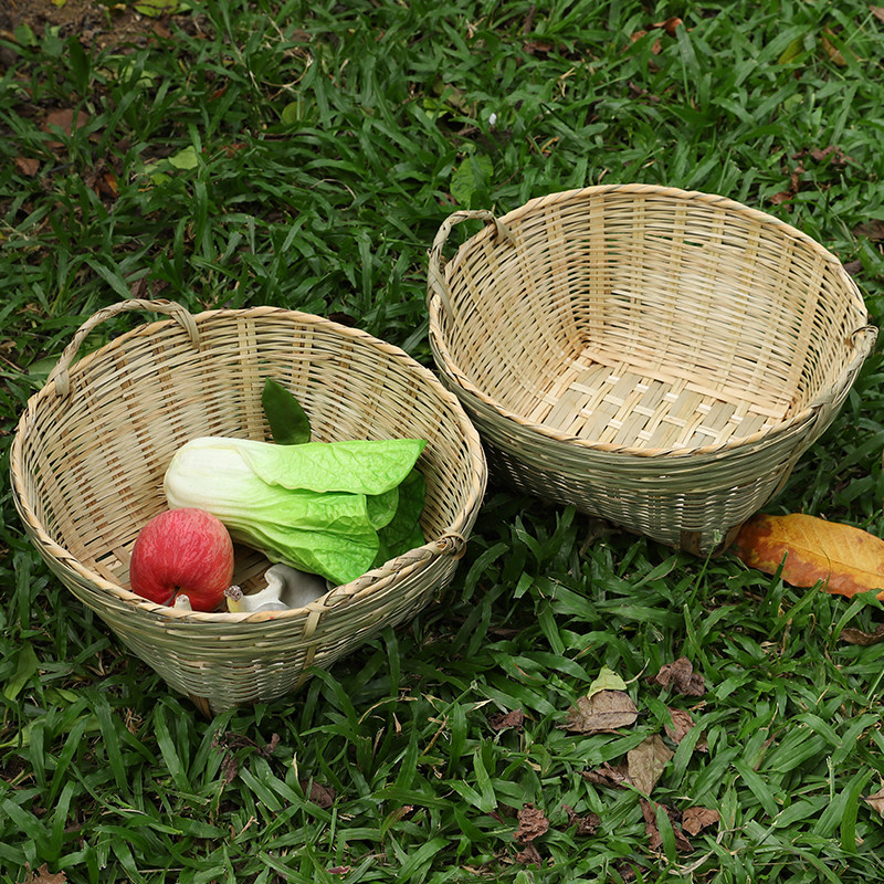 竹编双提手箩筐鸡蛋篮蔬菜箩大容量水果篮沥水篮竹篓竹子制品竹筐,淘宝优惠券,粉丝福利购,淘宝优惠卷