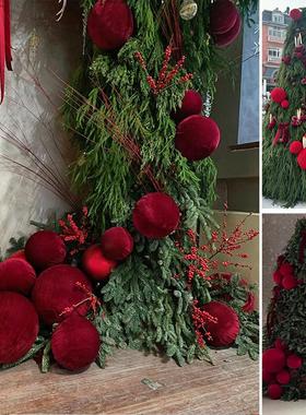 圣诞节红丝绒球装饰蝴蝶结挂件