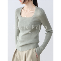 Rouje kefsss French style retro square collar knit undershirt female inner lap slim fit long sleeve blouse