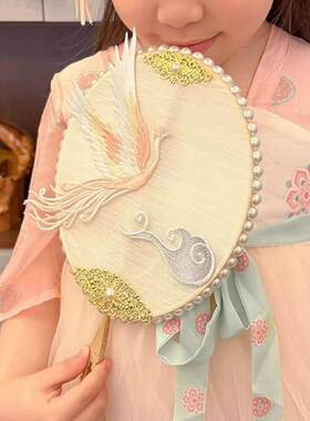 蚕丝扇子diy材料学生古风汉服长柄团扇框骨架手工扇竹圈流苏