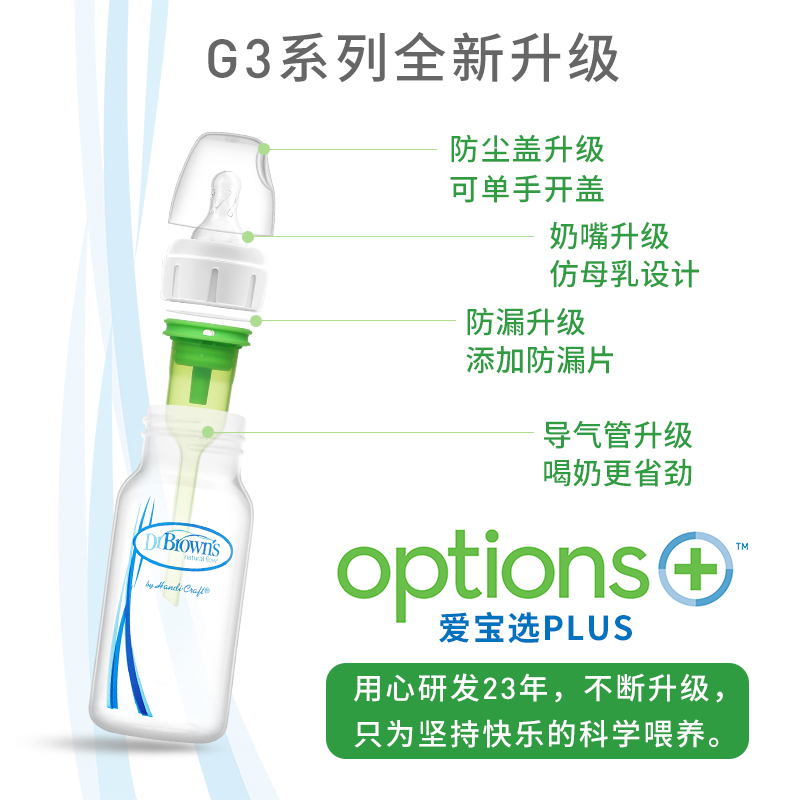 美国进口布朗博士婴儿新生儿宝宝奶瓶PP防胀气标口防呛奶瓶