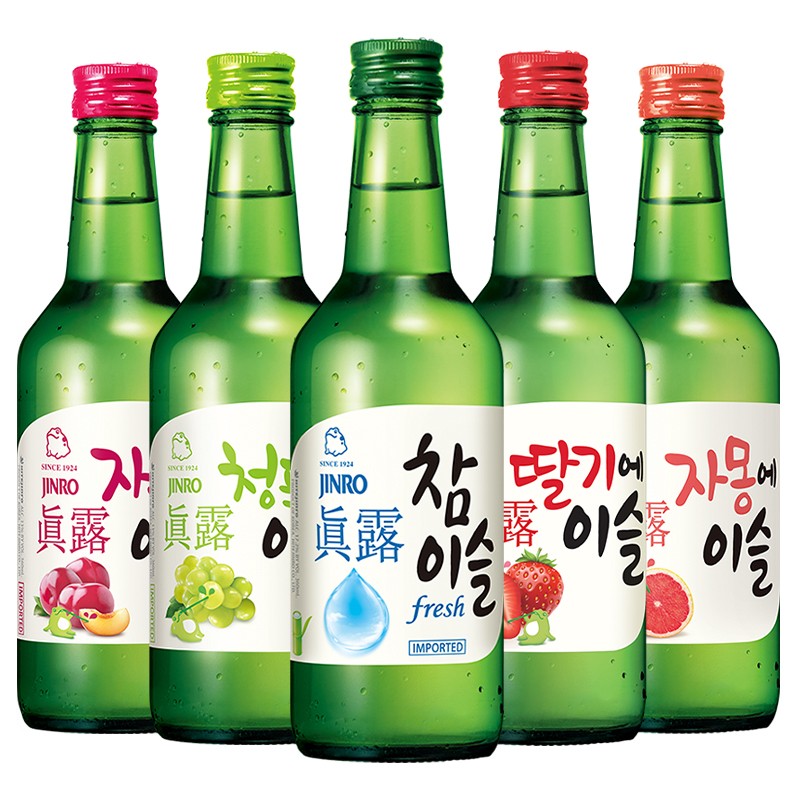 【进口】真露烧酒360ml*5瓶果味酒韩国/JINRO李子桃子葡萄等甜酒 - 图0