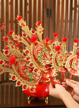 潮汕特色铜金花吉祥金花插香炉装饰锦花春枝铜饰花墙面饰品