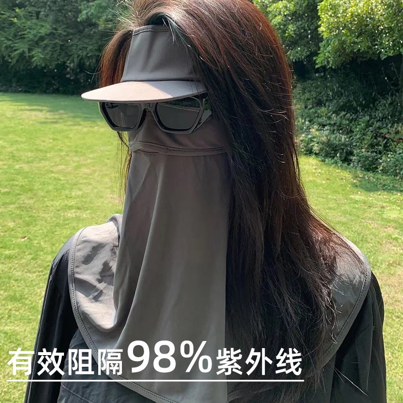 防晒面罩遮全脸防紫外线女夏季薄款带帽檐脸基尼冰丝透气防晒口罩 - 图0