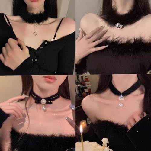 脖子配饰珍珠毛绒白色项圈颈带项链毛茸茸脖子配饰颈链锁骨链新款 - 图0