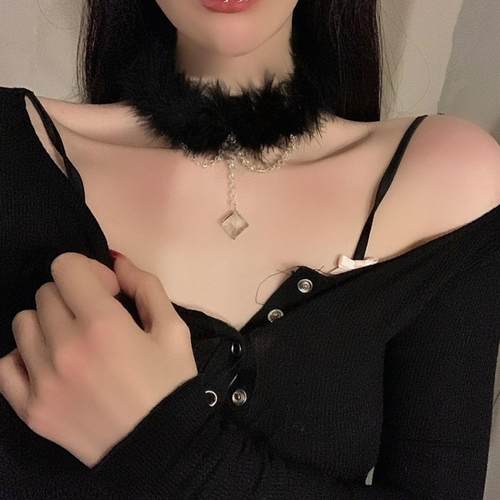 脖子配饰珍珠毛绒白色项圈颈带项链毛茸茸脖子配饰颈链锁骨链新款 - 图2