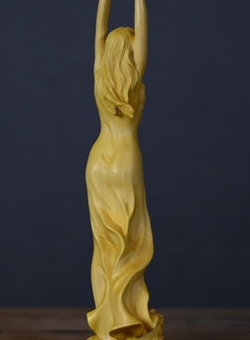 黄杨木雕摆件美女初恋家居客厅书房装饰实木实木雕刻工艺礼品初春