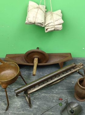 民俗老物件老式药碾子捣药罐药铡刀老旧道具中文化摆件