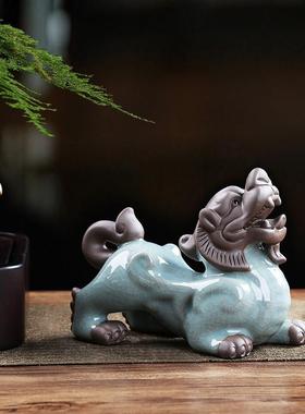 招财貔貅一对陶瓷家居客厅玄关茶桌茶宠摆件瑞兽麒麟镇宅开业礼品
