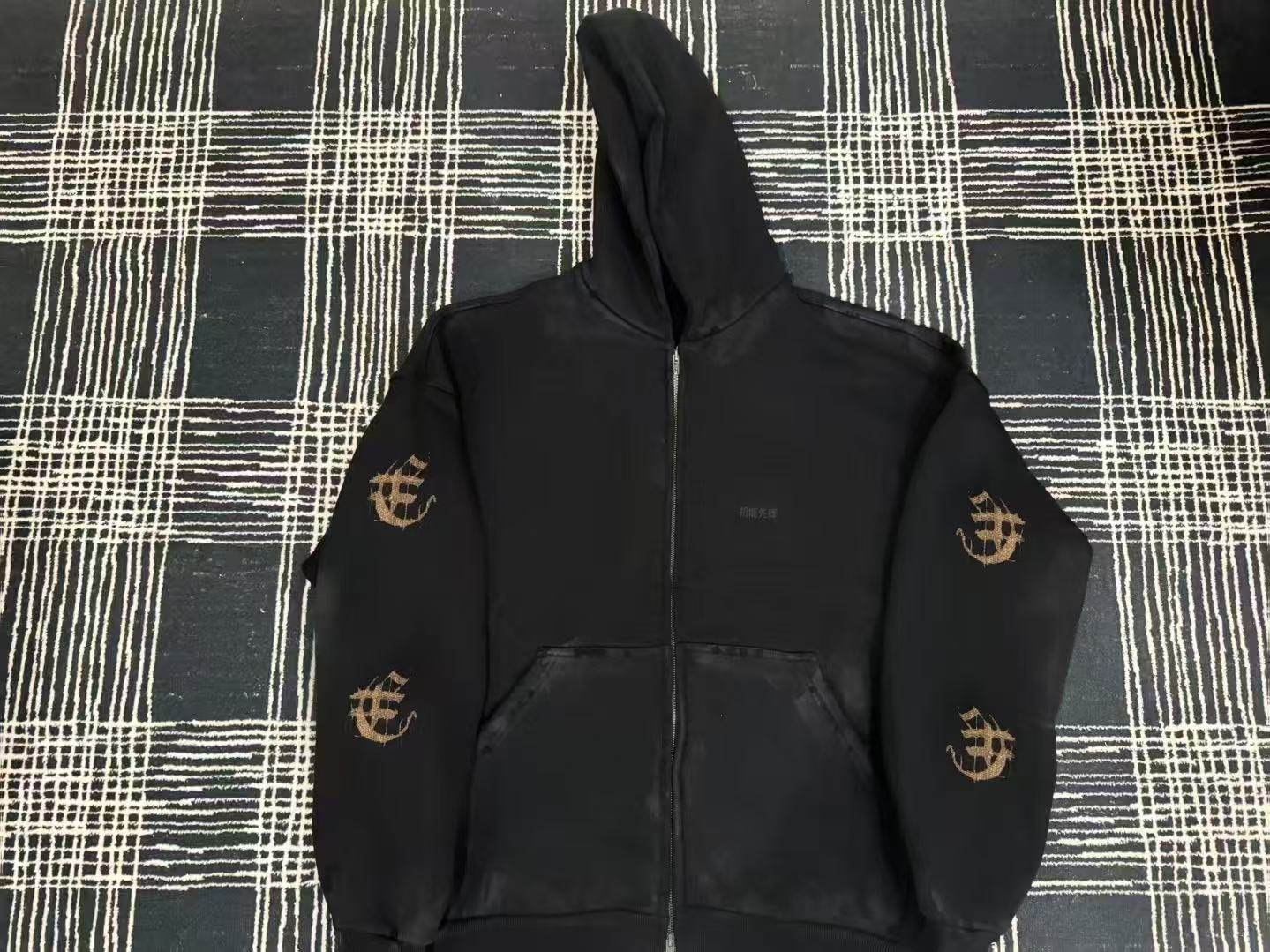 MADEBYSWAG independent: 23FW mud dyed Sanskrit washed destroyed mud distressed mud bara chain hoodie 2kg