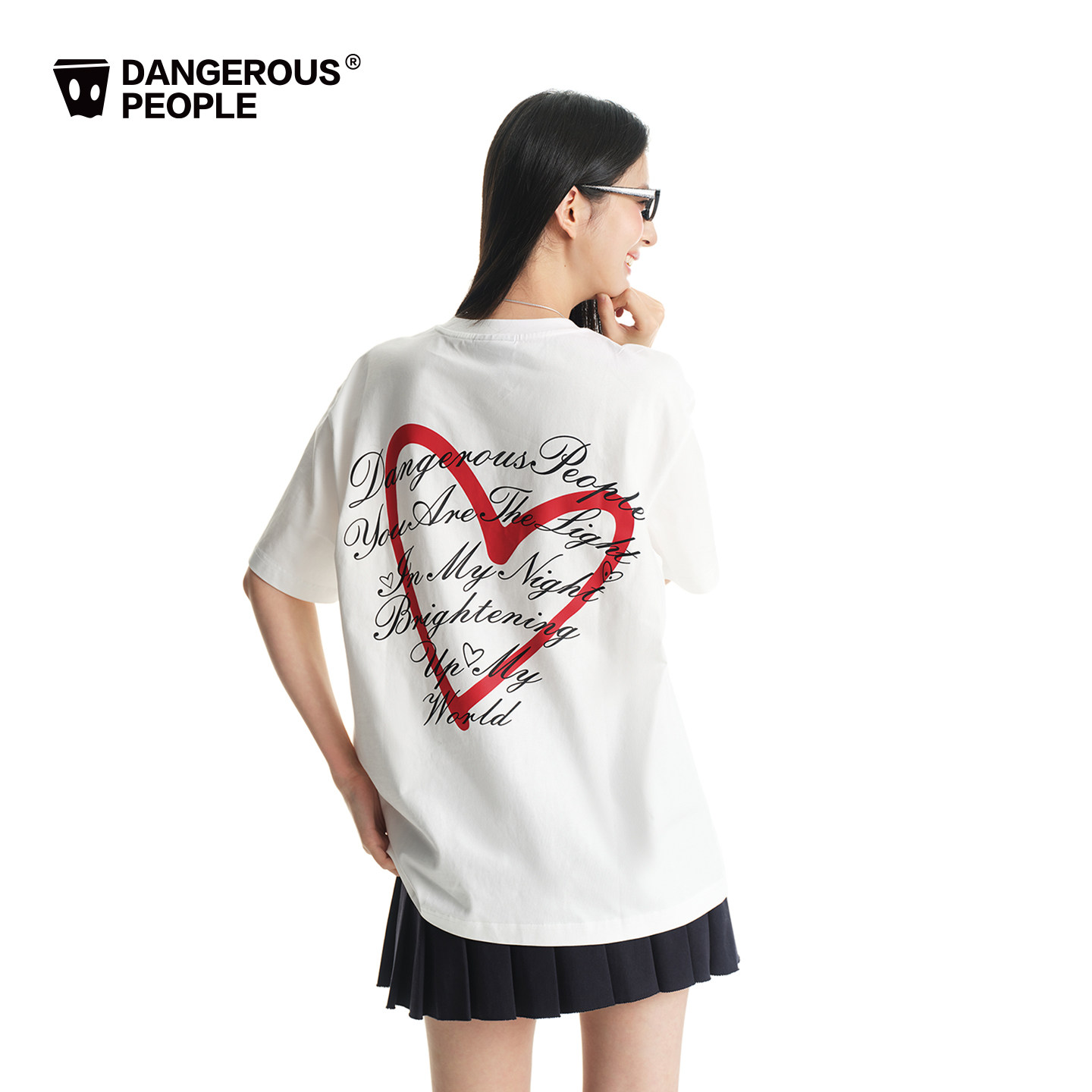 Dangerouspeople薛之谦dsp字母爱心印花短袖全棉落肩情侣T恤