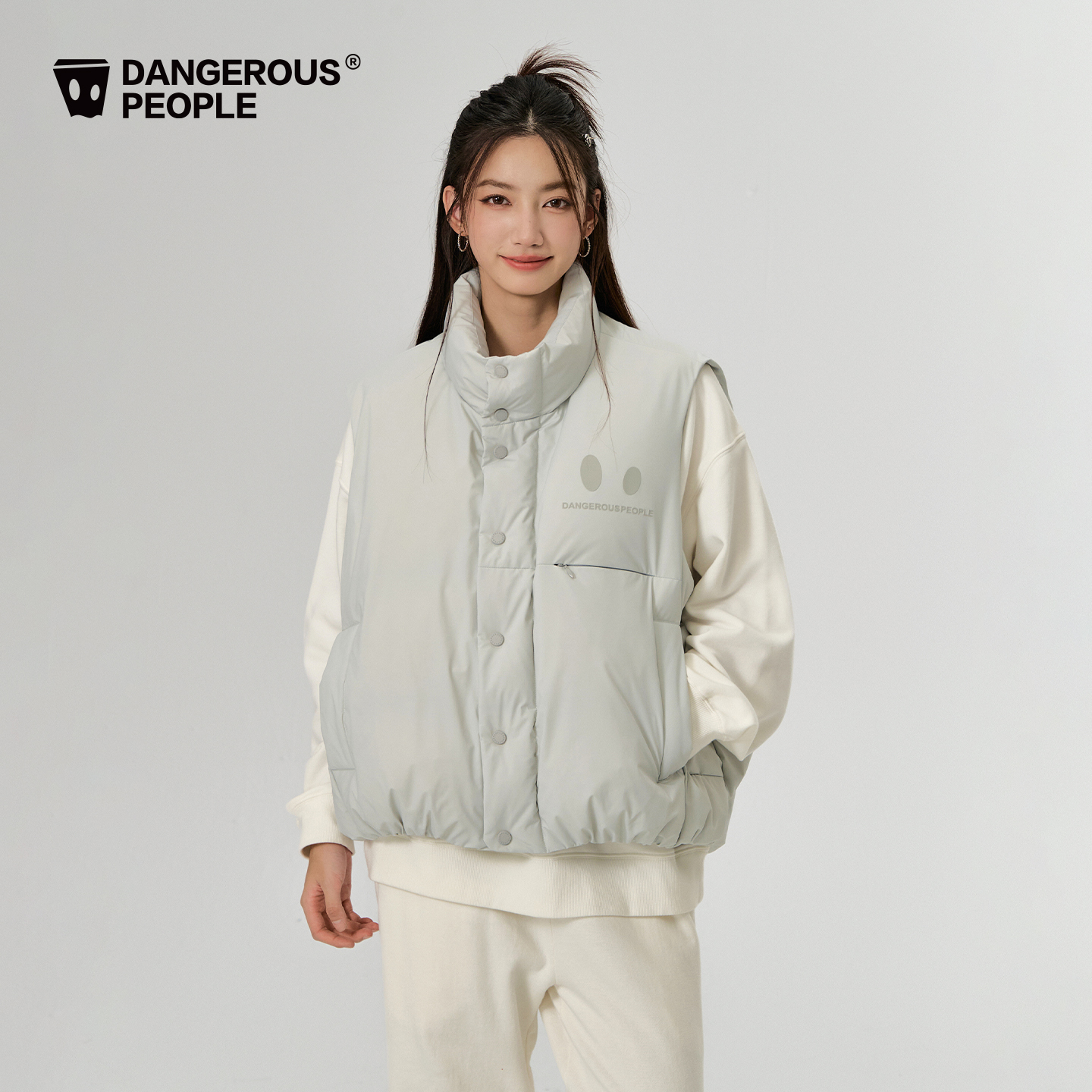 Dangerouspeople薛之谦dsp冬季潮牌宽松保暖百小眼睛搭羽绒马甲 - 图0