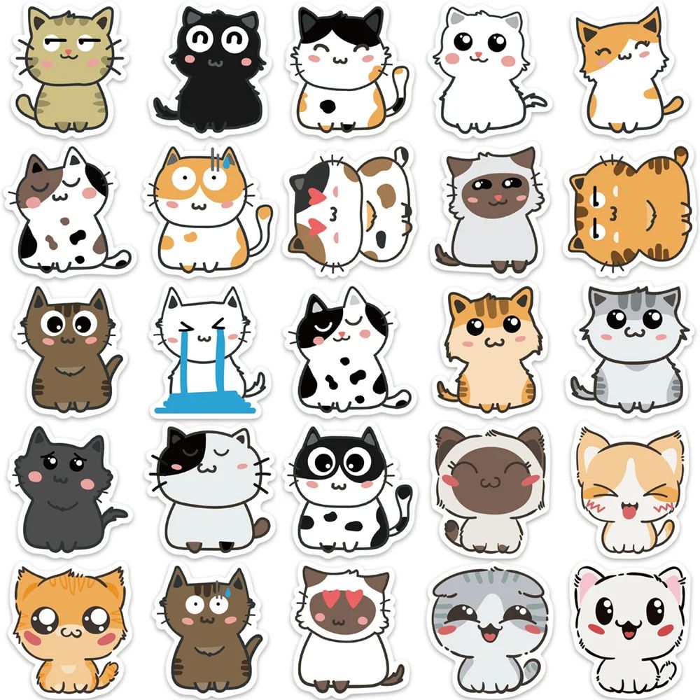 Cute Cat Expression Stickers, Stationery, Suitcase Craft Sup - 图3