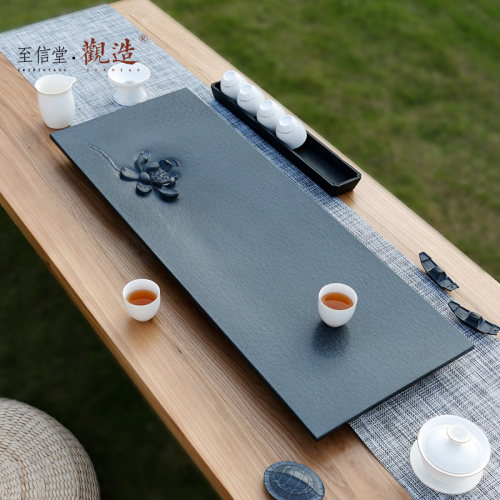 观造天然乌金石茶盘整块家用石头茶台茶海黑金石茶盘简约茶具套装 - 图1