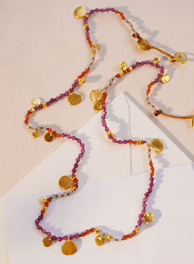 MaryGaitani锤痕项链金币天然石