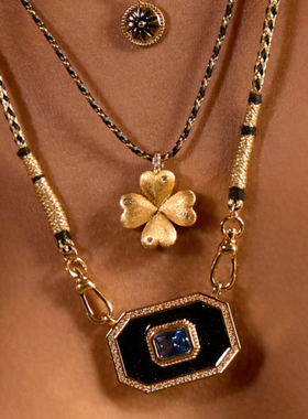 MYABAY方牌黑色珐琅项链锁骨链